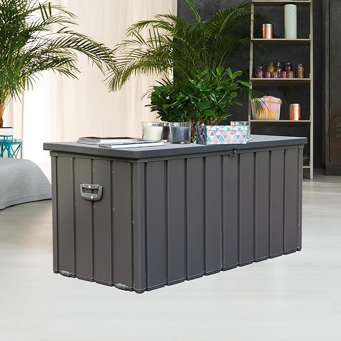 Deck Box,100 Gallon Indoor and Outdoor Storage Box, Lockable Large Patio Storage Bin for Outside Cushions, Garden Tools (Dark Grey)