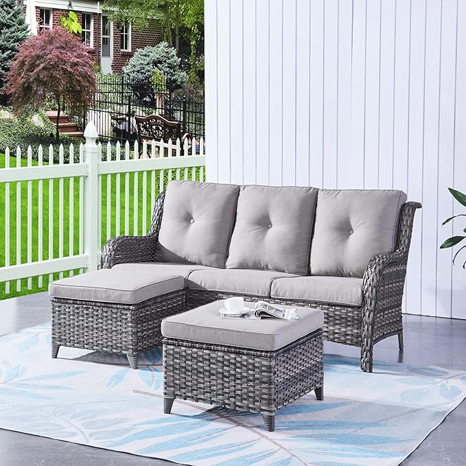 HUMMUH Outdoor Furniture Patio Furniture Set 6 Pieces Wicker Outdoor Sectional Sofa with Swivel Rocking Chairs,Patio Ottomans,Side Table