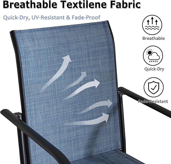 Patio Chairs Set of 6, Outdoor Dining Chairs with Breathable Textilene Fabric, Stackable Patio Chairs for Lawn, Garden, Backyard, Poolside, Blue