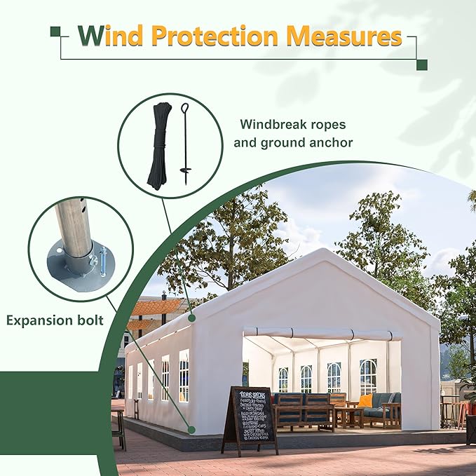 16x32 FT Heavy Duty Party Tent, White Outdoor Canopy with Removable Sidewalls & 3 Storage Bags, Waterproof Gazebo for Wedding, Camping, BBQ, and Commercial Events