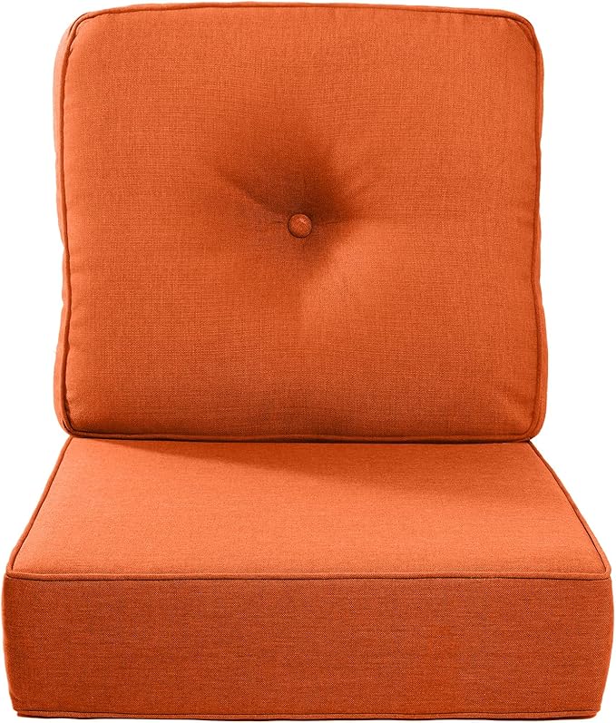 Luxury 22x24/22x25 6-Inch Outdoor Cushions - Water Repellent 1 Set Zippered Patio Chair Back&Seat Cushion for Wicker Dining Rocking Swivel Chairs Loveseat Couch Sectional Sofa - Orange