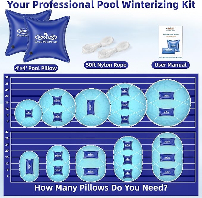 Pool Pillows for Above Ground Pools Winterizing, Extra Durable Cold-Resistant Inflatable PVC Air Pillow for Swimming Pool Winter Protection, Winter Pool Closing Kit(4 X 4, 2 Pack)