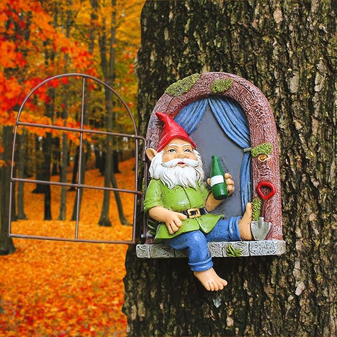 Gnome Tree Hugger, Funny Garden Gnome Resin Statue, Outdoor Ornaments Decor, Whimsical Tree Sculpture Peeker, Patio Yard Lawn Porch Decoration, Halloween Decorations Outdoor Gardening Gifts