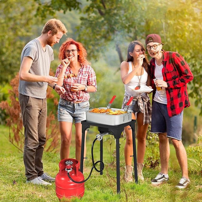 Bonnlo 18 QT Aluminum Fish Fryers Outdoor Cooking Pot, 55,000 BTU Propane Deep Fryer with Heightened Stove 2 Baskets & Thermometer for Frying Chicken Wings & French Fries for Backyard, Camping, Party