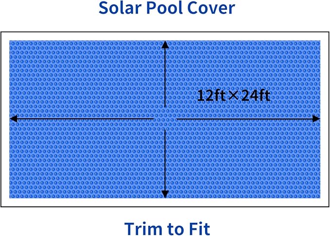 BigXwell Solar Pool Cover, 12Mil 12x24 Foot Rectangle for In-Ground Pools, 1200 Series Blue Blanket(12x24 FT)