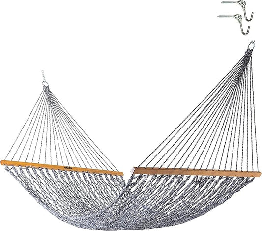 Original Pawleys Island Large Navy DuraCord Rope Hammock – 13 ft. x 55 in., 2-Person, 450 lb Capacity, Oak Spreader Bar, Zinc-Plated Hardware, Handcrafted in The USA