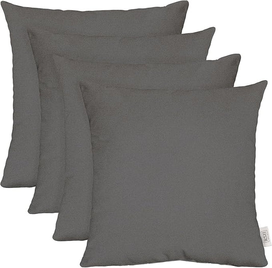 RSH DECOR: Sunbrella Square Throw Pillows Set of 4 | 17" x 17" | Water and Fade-Resistant Performance Fabric | Outdoor Pillow Covers with Down-Alternative Inserts | Made in USA (Cast Charcoal Grey)