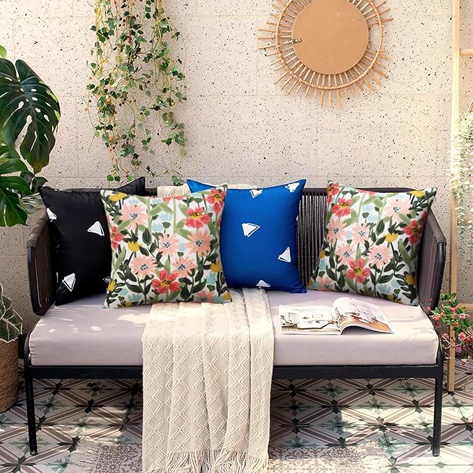 Pyonic Outdoor Pillows Cover Pack of 2 Floral Waterproof Throw Pillow Covers 18X18 inch Outdoor Pillows for Patio Furniture Garden Square Outside Waterproof Pillow