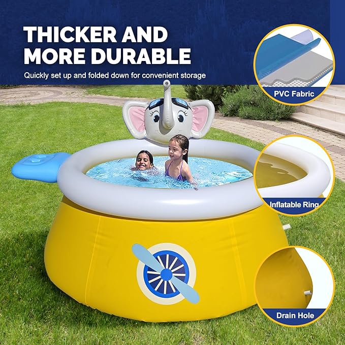 DIMAR GARDEN 6ft x 29in Inflatable Swimming Spray Pool, Outdoor Round Air Top Ring Elephant Pools
