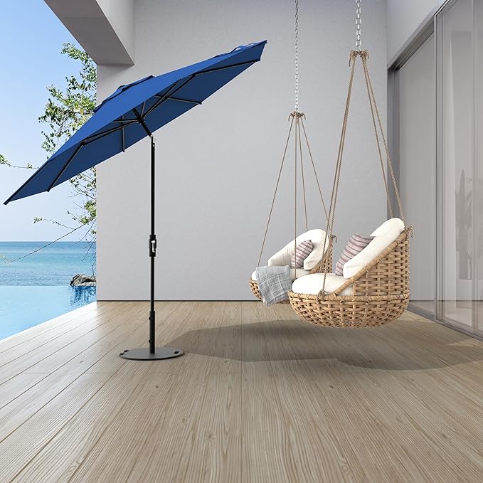 Midtown Umbrellas The Swilt 10 Feet Patio Umbrella in Sunbrella Dark Blue Acrylic Fabric - Fiberglass Ribs, Auto-Tilt Aluminum Frame For Backyard, Deck, Garden, Pool - White Pole