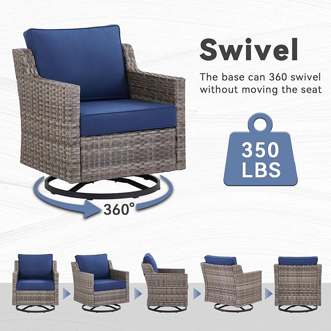 Outdoor Swivel Rocking Chair, Rocking Chair Outdoor with Stylish Armrests, Wicker Patio Chairs Set of 2 with Comfy Cushions for Garden Deck Porch