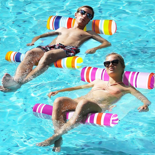 FindUWill 2 Pack Fabric Water Swimming Pool Floats Hammock, XL, Inflatable Multi-Purpose Water Hammocks Floaties (Saddle, Lounge Chair, Hammock, Drifter), Pool Float Lounger for Adults Vacation