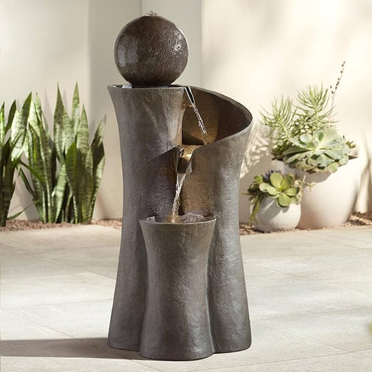 Sphere Curve 39 1/2" High Large Modern Zen Indoor Outdoor Decor Faux Stone Floor Fountain with Light LED Waterfall Cascading Water Feature for Outside Garden Patio Yard Backyard - John Timberland