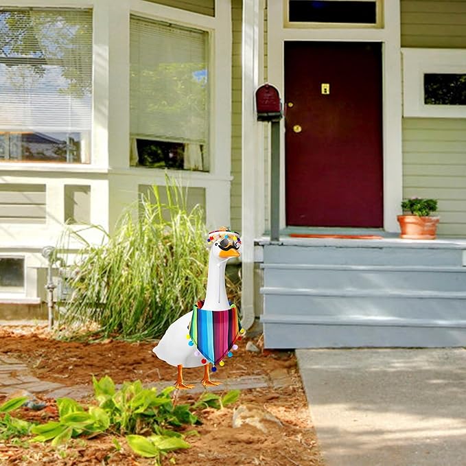 XIMEO Porch Goose Outfit for 17" & 23" Lawn Goose – Funny Fiesta Clothes Set with Hat, Sunglasses & Mustache – Holiday Porch Goose Decoration for Garden Statue