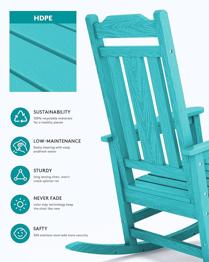 SERWALL Oversized Rocking Chair Set of 2 Outdoor, HDPE Outdoor Rocking Chair Set of 2, Aruba