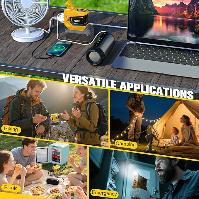 200W Power Inverter Compatible with DeWalt 20V Battery, Ecarke Real 200W DC 20V to AC 110V Battery Inverter, Portable Power Station Generator, Charger Adapter Powered Outlet 2 USB Ports &Type-C&AC