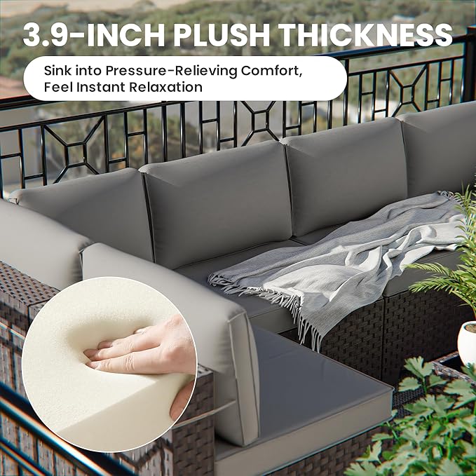 10 Pieces Outdoor Patio Furniture Set Outdoor Furniture Patio Sectional Sofa Conversation Sets w/ETL Approved 45" Gas Outdoor Fire Table & Coffee Table, Swivel Rocking Chair (Grey)