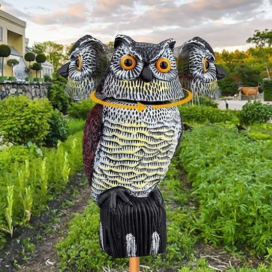 Fake Owl Decoys to Scare Birds Away, Waterproof 360° Rotating Head Hawks & Squirrel Deterrent, Patio Decoration Pest Control, Garden Owl Decoy for Outdoor Yard Patio Pools