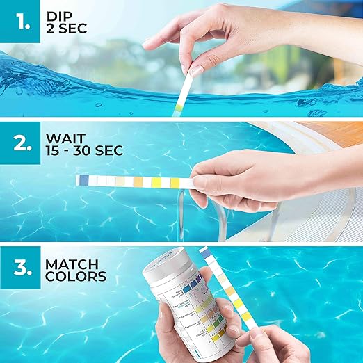 Varify 7 in 1 Pool and Spa Test Strips- Easy to Use Water Testing Kit for Pool, Spa, Hot Tub & More - Tester Strip for Water Hardness, Chlorine, Bromine, pH, Alkalinity and Cyanuric Acid (100 Strips)