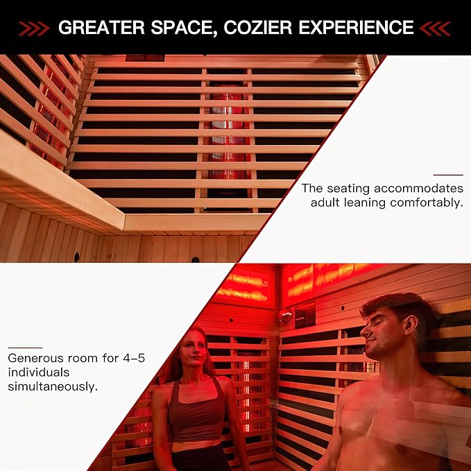Infrared Sauna, 3-4 Person Home Sauna with Himalayan Salt Panel & 10 Minutes Warm-up System, Indoor Sauna Spa Room with Canadian Hemlock&Panoramic Tempered Glass,220V