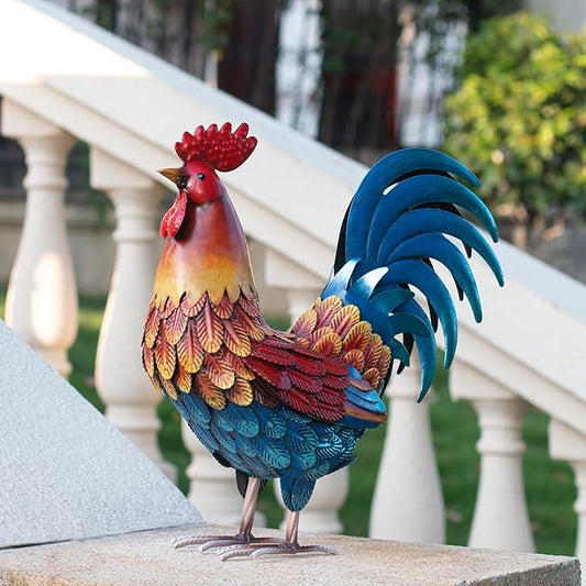 Kircust Metal Rooster Yard Art Statue, Chicken Garden Animals Sculpture Lawn Ornament Figurines Artwork for Outdoor, Patio, Backyard and Home Kitchen Decoration