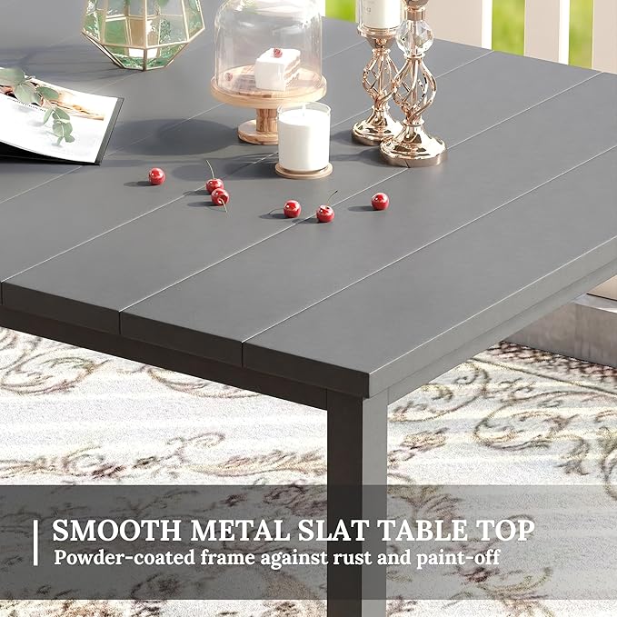 VICLLAX 7 Pieces Patio Dining Set, 6 Seats Outdoor Furniture Includes 63" Rectangle Outdoor Table and 6 Swivel Patio Chairs, Grey Tabletop and Fabric