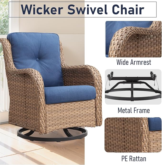 Swivel Rocker Patio Chairs：Patio Swivel Rocker Chairs Set of 2, Outdoor Swivel Rocker Patio Chairs, Yellow/Blue