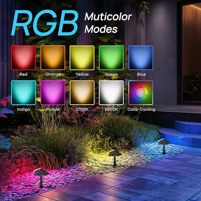 Consciot Solar Spot Lights Outdoor, Halloween Color Changing Lights Waterproof, 10 Colors Dusk-to-Dawn Landscape Spotlights, Outdoor Halloween Decorations for Garden Yard, 6 Pack