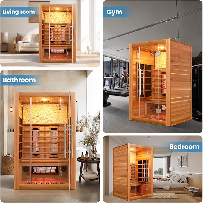 Full Spectrum Infrared Sauna, 2 Person Home Sauna 120V 1750W, Indoor Dry Sauna with Himalayan Salt Panel and LCD Touch Control Panel