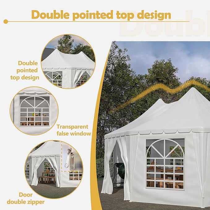 20x15 FT Heavy Duty Party Tent, White Outdoor Canopy with 7 Windows & 1 Door, Waterproof UV Protection Wedding Event Tent for Parties, Picnics, and Commercial Use