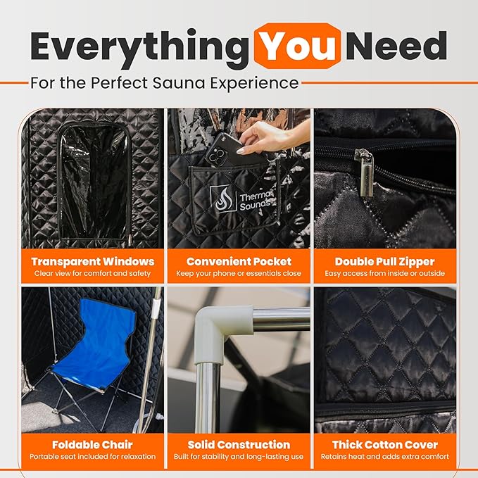 Portable Steam Sauna Box for Home, 5 Layer Waterproof, Portable Steam Sauna with 4L Steamer, Remote Control & Folding Chair, Indoor & Outdoor to Relax & Detox, 36" x 36" x 71" (Black)