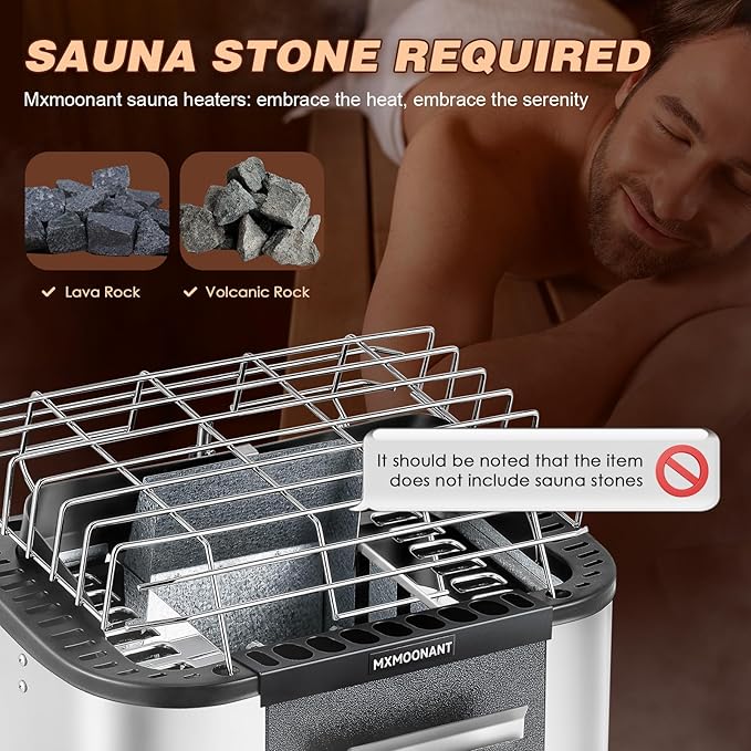 Mxmoonant Sauna Heater, 9KW 220V Electric Sauna Heaters Built-in Digital Control Sauna Stove Dry Steam Sauna Bath for Home Hotel Spa Max. 460 Cu.ft with Sauna Hygrothermograph