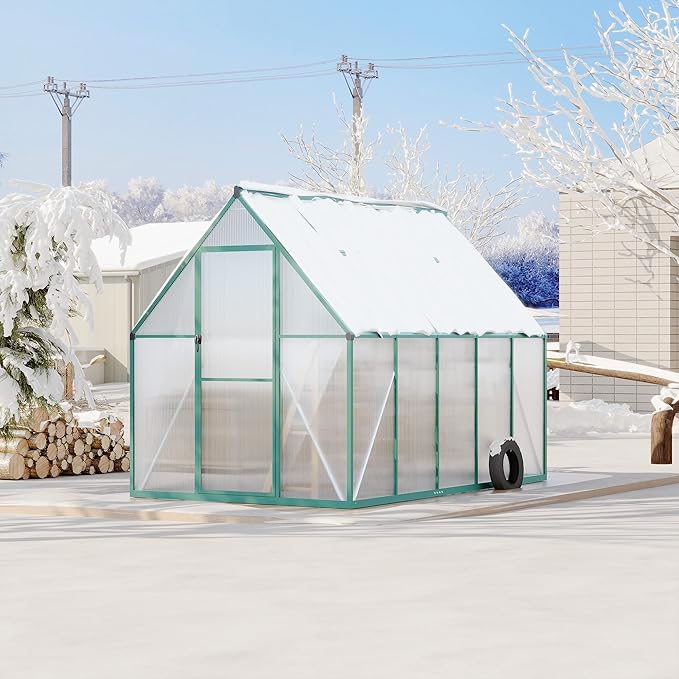 6'X9' Aluminum-Framed Polycarbonate Greenhouse, Heavy Duty Polycarbonate Greenhouse with Quick Setup Structure and Roof Vent, Large Enhanced Aluminum Greenhouses Kit for Outdoors
