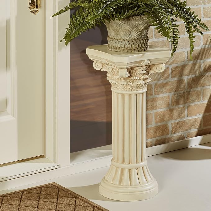Touch of Class Corinthian Column Pedestal - Ivory Wash - Roman Style - Indoor/Outdoor Display - Small Size - 24 H, Top is 12 Inches Square, Weighs 11 lbs