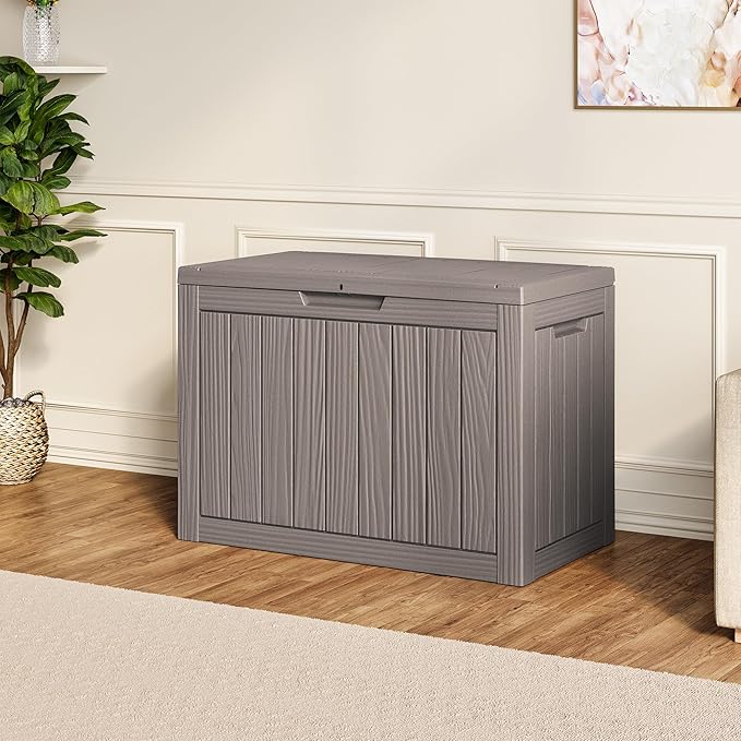 Outdoor Storage Box, 45 Gallon Outside Deck Box Waterproof,Resin Outdoor Storage Cabinet With Lockable Lid,Backyard Storage Bench For Garden Tools,Patio Cushions, Pool Tools, Package Delivery