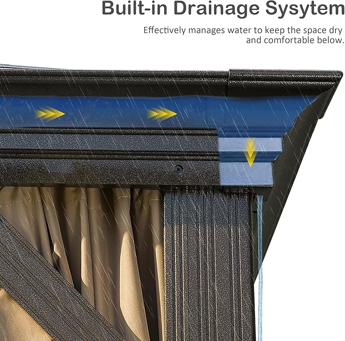 Domi 14' X 22' Hardtop Gazebo Outdoor Metal Gazebo Canopy with Galvanized Steel Double Roof, Aluminum Frame, Curtains and Netting for Patio, Deck, Garden, Brown