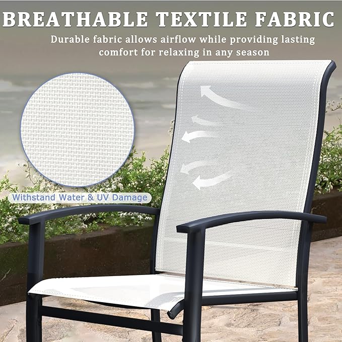 Outdoor Dining Chairs Set of 4, Stackable Patio Chairs with Metal Frame & Textilene Fabric, Perfect for Patio Garden Deck, Oyster