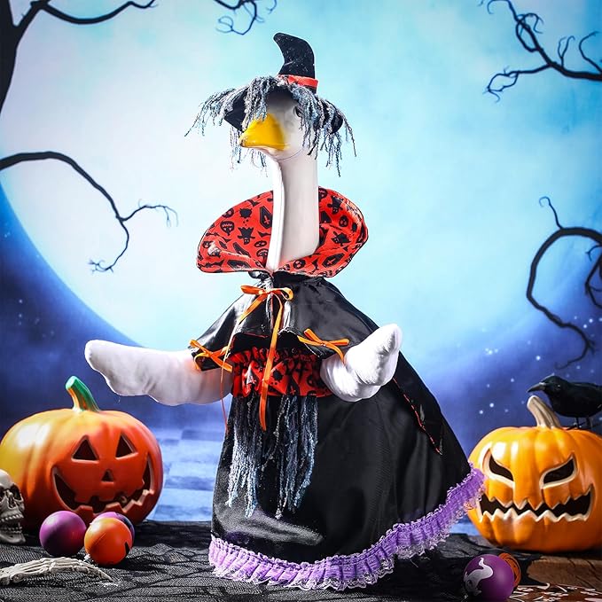 Halloween Goose Outfit Witch Goose Clothes for 23" High Cement or Plastic Lawn Clothing Porch Garden Costume for Yard Lawn Outdoor Garden Patio Statue Holiday Decor