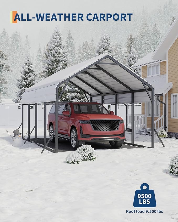 GarveeLife 13 ft x21 ft x11 ft Oversized Metal Carport, Steel Heavy Duty Car Ports for All-Weather, Tall Carport for Full-Size Pickup Trucks, Boats, and Tractors, N.W. 660 LBS