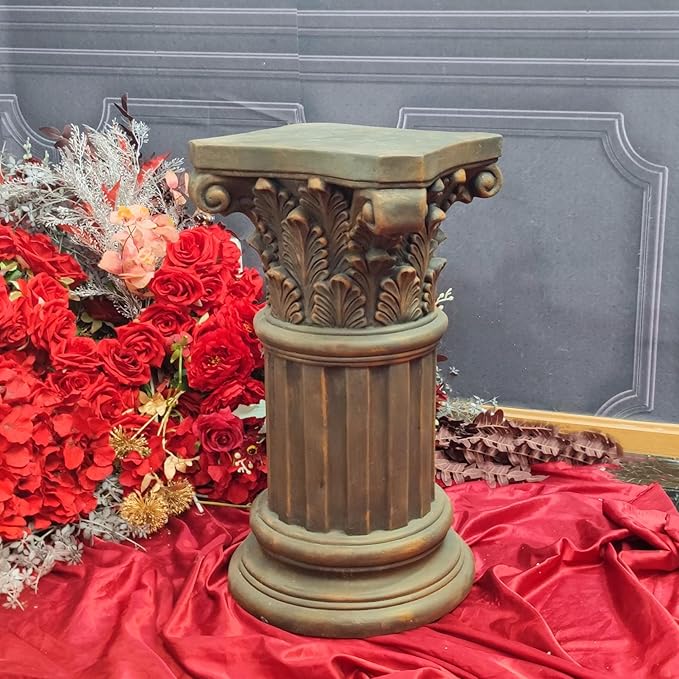 OUTOUR Exquisite Magnesium Oxide Corinthian Greek Column Pillar with Stand Base Pedestal for Indoor Outdoor Garden Pedestals Backyard Courtyard Patio Office Decor23.8’’High,Dark Bronze