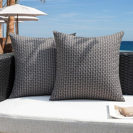Kevin Textile Outdoor Waterproof Throw Pillow Covers Pack of 2 Farmhouse Decorative Cushion Covers for Garden Patio Tent Balcony Bench Couch Sofa 22x22 Inch, Dark Grey