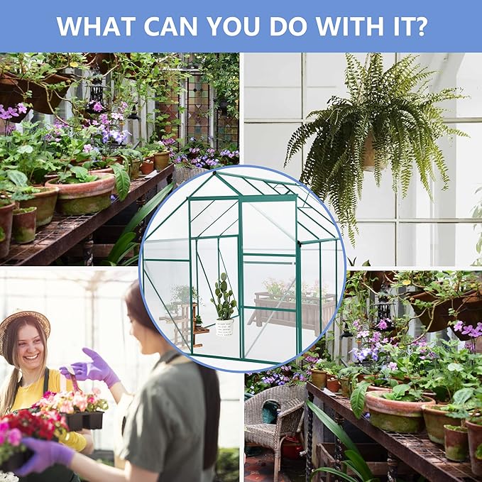 6x8 FT Polycarbonate Walk-in Greenhouses,Heavy Duty Hobby Green House,Storage Shed with Sliding Doors & Adjustable Roof Vent,Aluminum Sunroom Hot Houses for Outdoor Garden Backyard