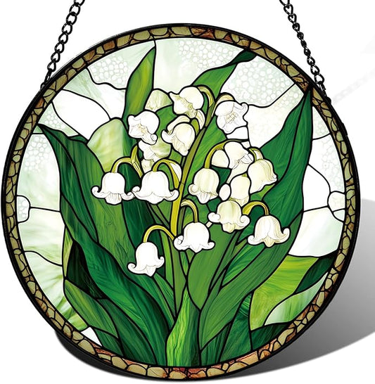 Lily of The Valley Flower Suncatcher -7.9 in Stained Glass Window Hanging Sun Catcher Garden Decor