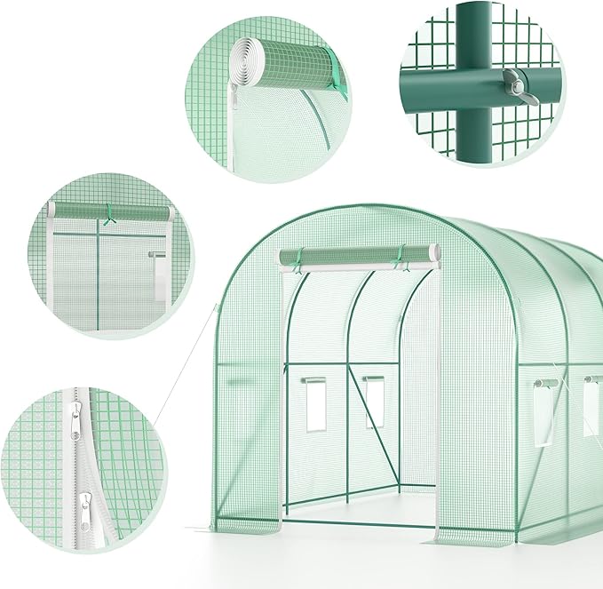 Outdoor Greenhouse with Screen Door,Outside Heavy Duty Walk in Green House for Garden Plants UV Protection Thermostatic Waterproof (Green, 10x10x7 FT)