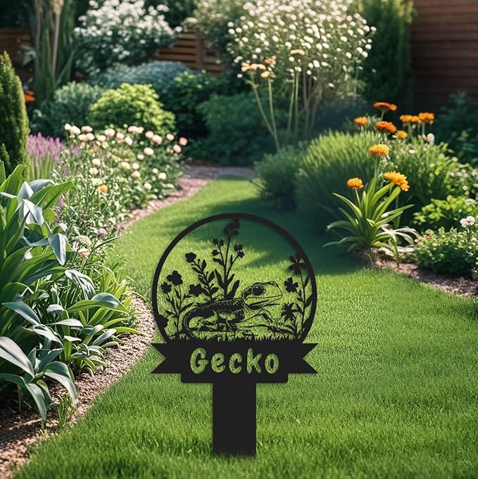 Custom Gecko Metal Memorial Plque,Personalized Gecko Remembrance Stake,Gecko Loss,Grave Markers,Outdoor Garden Decor,Yard Sign gecko 8inch