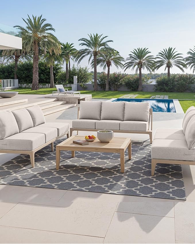 Luxury 24x24x6 Inch Patio Couch Cushions Set of 3 - Memory Foam Deep Seat Water-Resistant Patio Cushion for Lawn Dining Rocking Swivel Chairs Loveseat 3-Seater Sectional Sofa - Beige