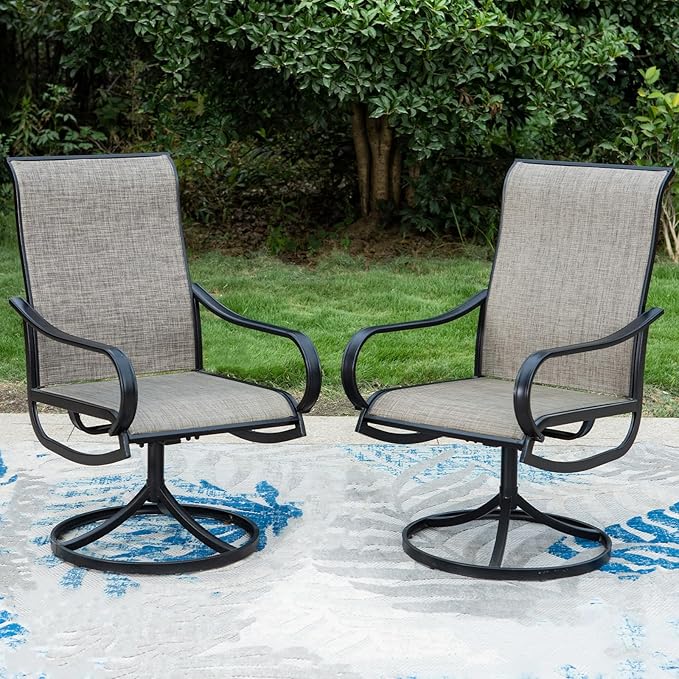 MFSTUDIO Swivel Patio Dining Chairs Set of 2, Outdoor Dining Chairs with Breathable Quick-Drying Textilene Fabric & Sturdy Metal Frame, All Weather Outdoor Furniture Chairs for Deck, Bistro, and Lawn