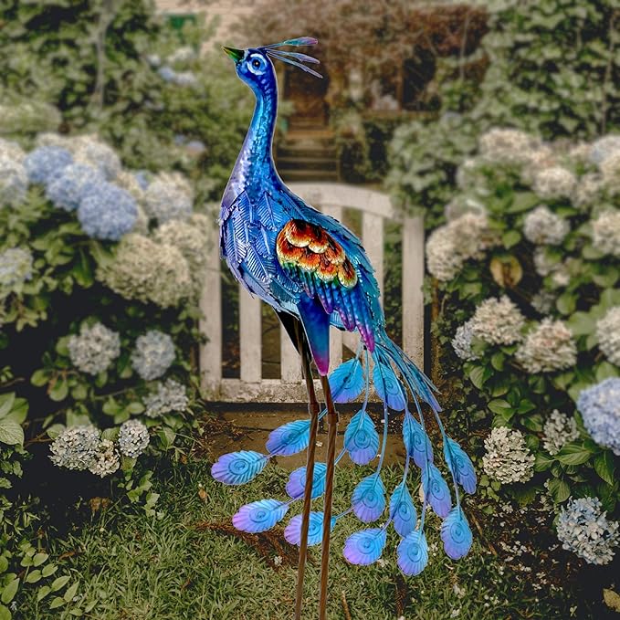 Kircust Peacock Garden Statue and Sculpture, Metal Peacock Yard Art Decor, Standing Bird Outdoor Sculptures for Patio Backyard Lawn Home Decoration