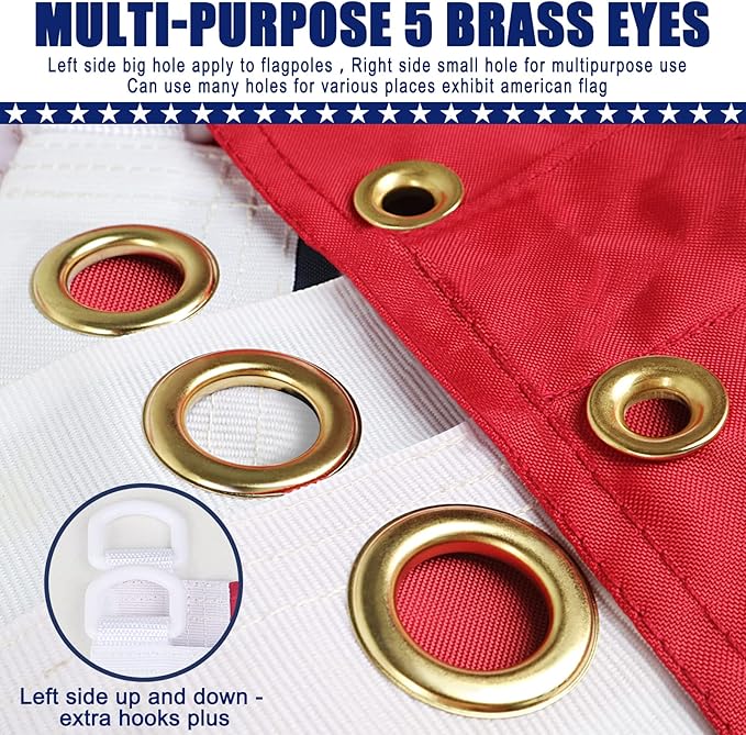 American Flag 5x8 Ft, Five Brass Grommets Multipurpose US Flag, Embroidered Stars, Sewn Stripes, Outdoor Heavy Duty Durable USA Flags, Hanging Indoor/Bedroom/Room/Wall American Flag