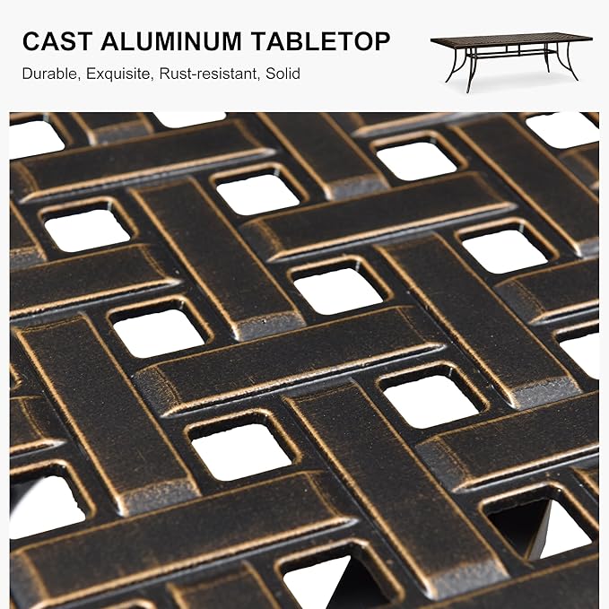 PURPLE LEAF 9 Pieces Patio Dining Sets Cast Aluminum Furniture with Rectangular Table for Lawn Garden Backyard Deck Outdoor Dining Sets with Cushions and Pillows, Lattice Navy Blue